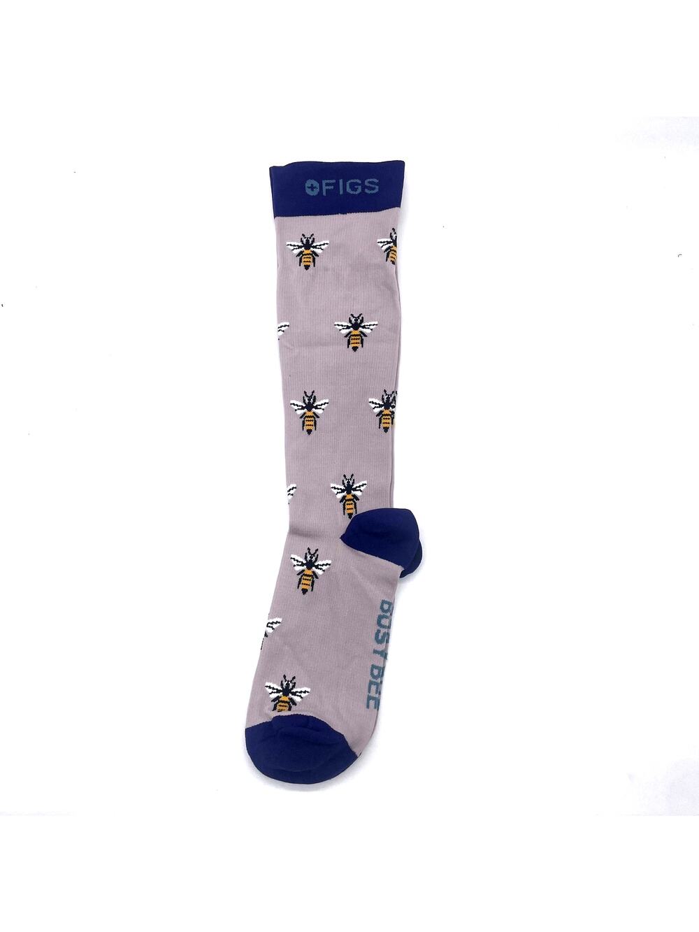 1 Pair FIGS Compression 'Bee' Gray Socks Size L